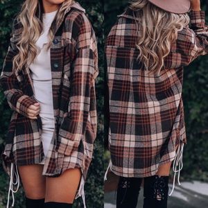. One Latte Please Brown Oversized Plaid Fall Button Up Long Sleeve Shirt Jacket